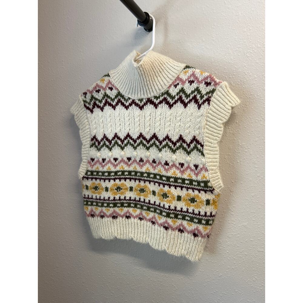 NWT Anthropologie Cropped Knit Scalloped Sleeveless Geometric Sweater XS $98